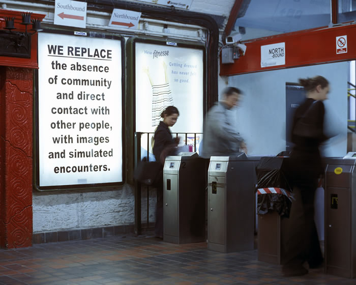 fig.4. We Replace (1). Sited text, Tara St Station. September 2004